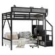 preview thumbnail 66 of 98, Metal Loft Bed with Wooden Stairs Built-in Storage Shelves and Wardrobe, High Loft Bed Frame with Side Grid Storage Rack