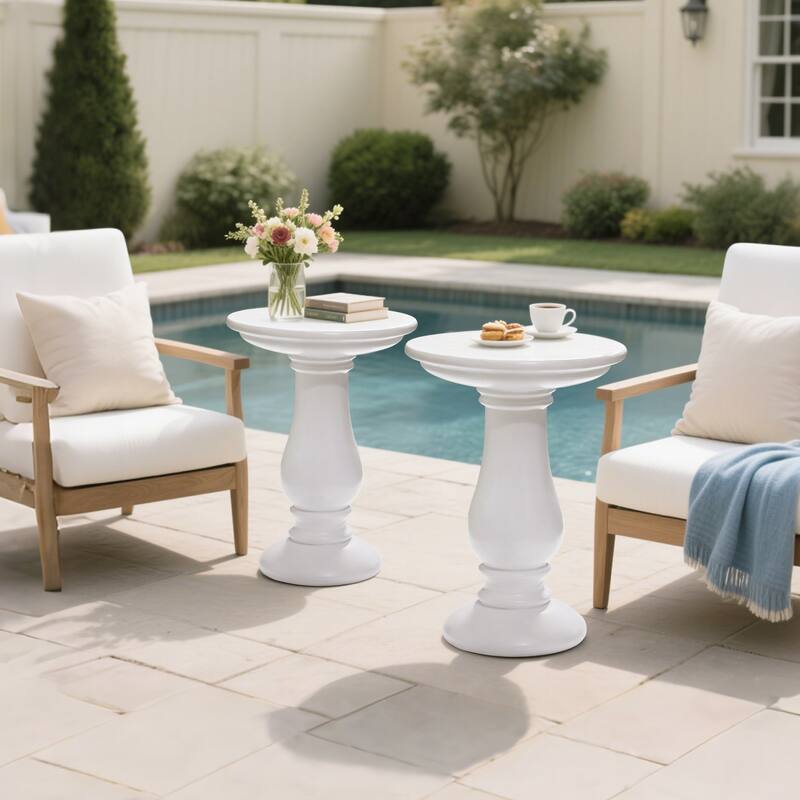 16 in. Magnesium Oxide Outdoor/Indoor Round Side Tables (Set of 2)