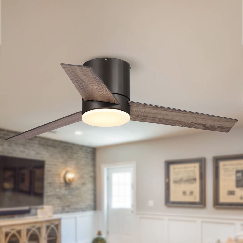 48" Wooden 3-Blade Low Profile LED Ceiling Fan with Remote