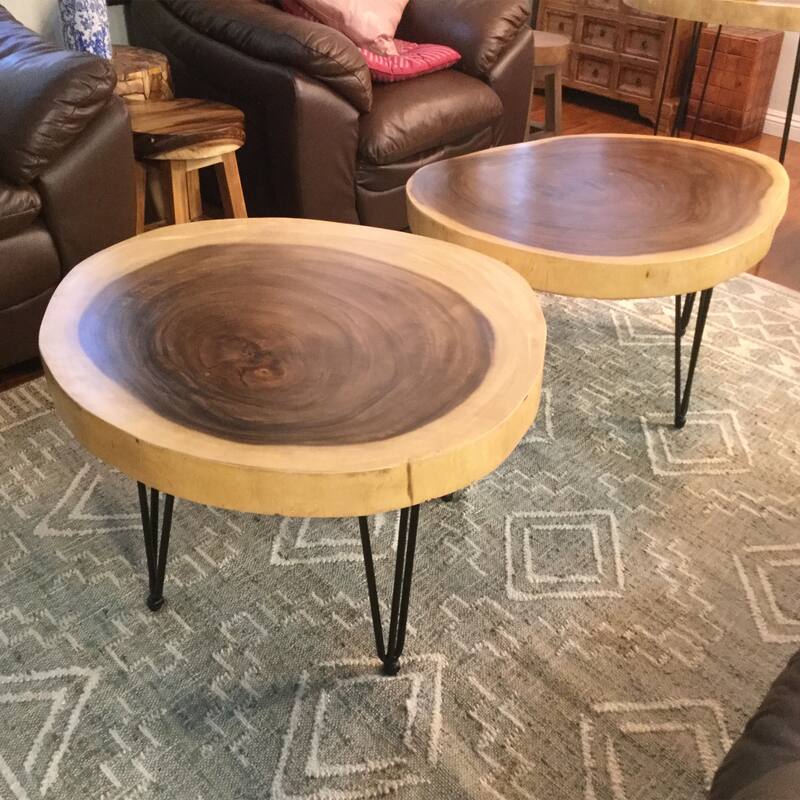 Natural Solid Wood Round End Table Coffee Table