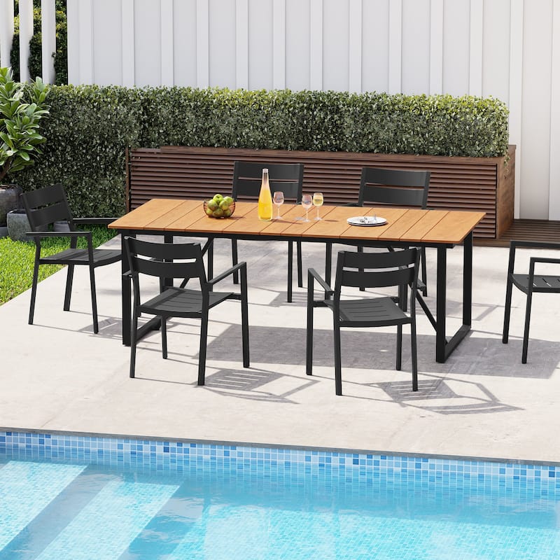 Outdoor Patio Aluminum Dining Table Rectangle with Umbrella Hole