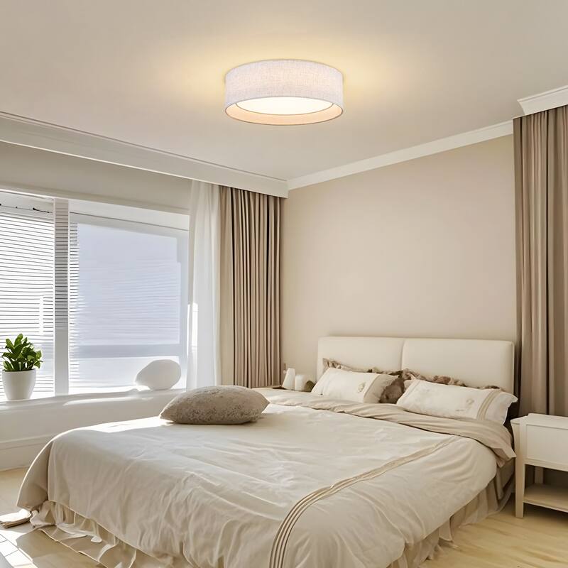 Starsky Modern Linen Drum Flush Mount Ceiling Light with 5-CCT Selectable LED (3000-6000K)