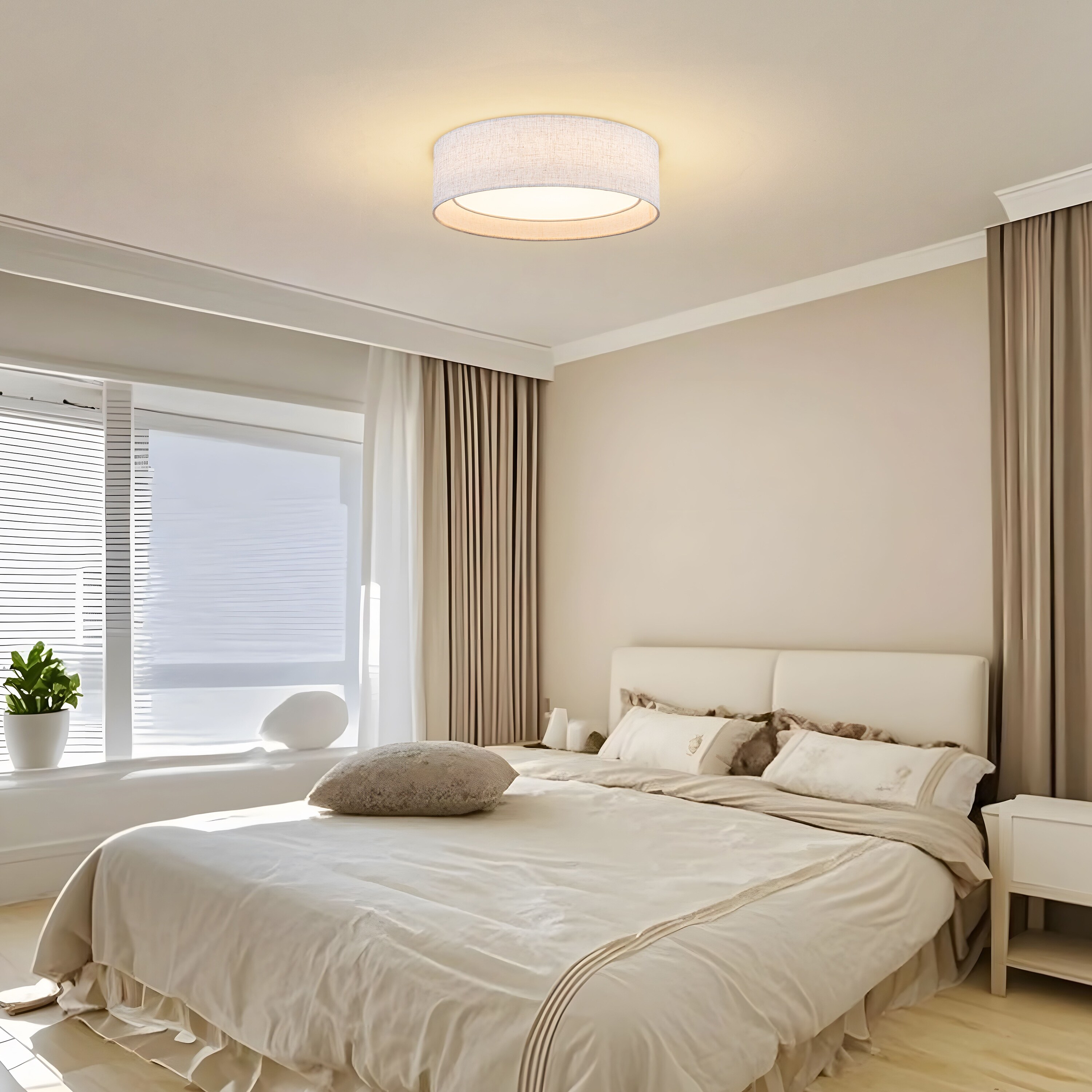 Starsky Modern Linen Drum Flush Mount Ceiling Light with 5-CCT