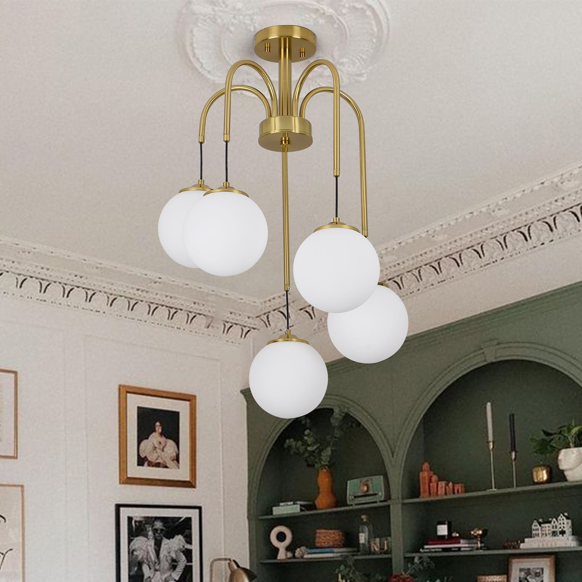 5-Light Sputnik Semi Flush Mount - Brass