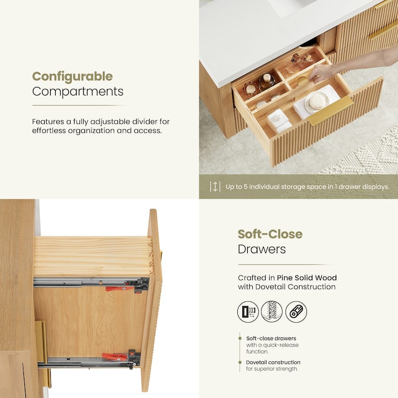 Barcelona Floating Bath Vanity with Quartz Stone Top without Mirror