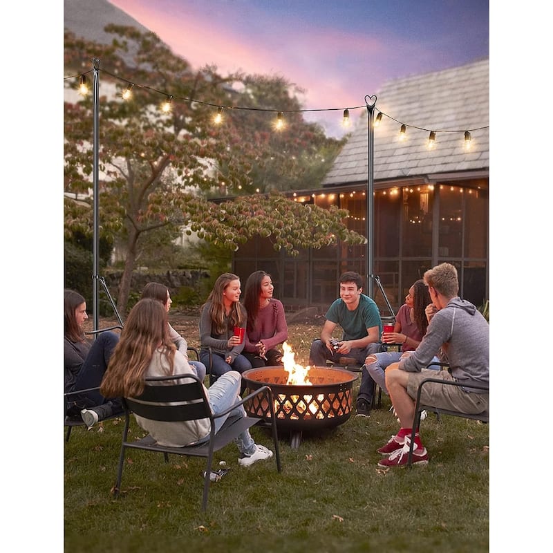 2 Pack 9.8FT String Light Poles with Hook for Hanging String Lights for