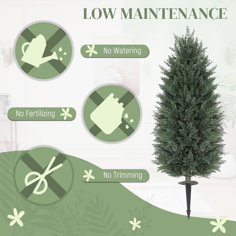 Set of 2 Artificial Cypress Trees 43 Inch PE Leaves with Ground Stakes for Indoor and Outdoor Decoration