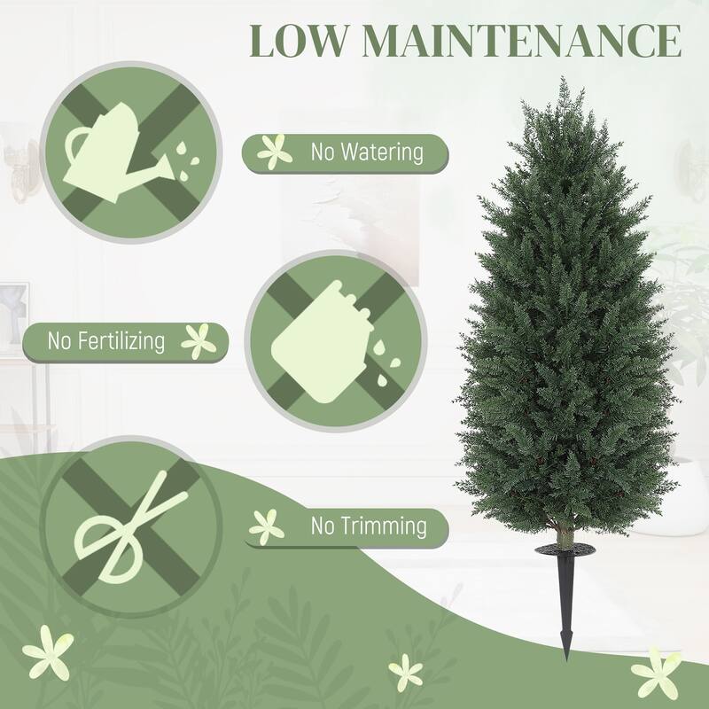 HOMCOM 43.3 Inch Set of 2 Artificial Topiary Cedar Trees, Indoor Outdoor Faux Pine Shrubs Plants with Ground Stake for Garden