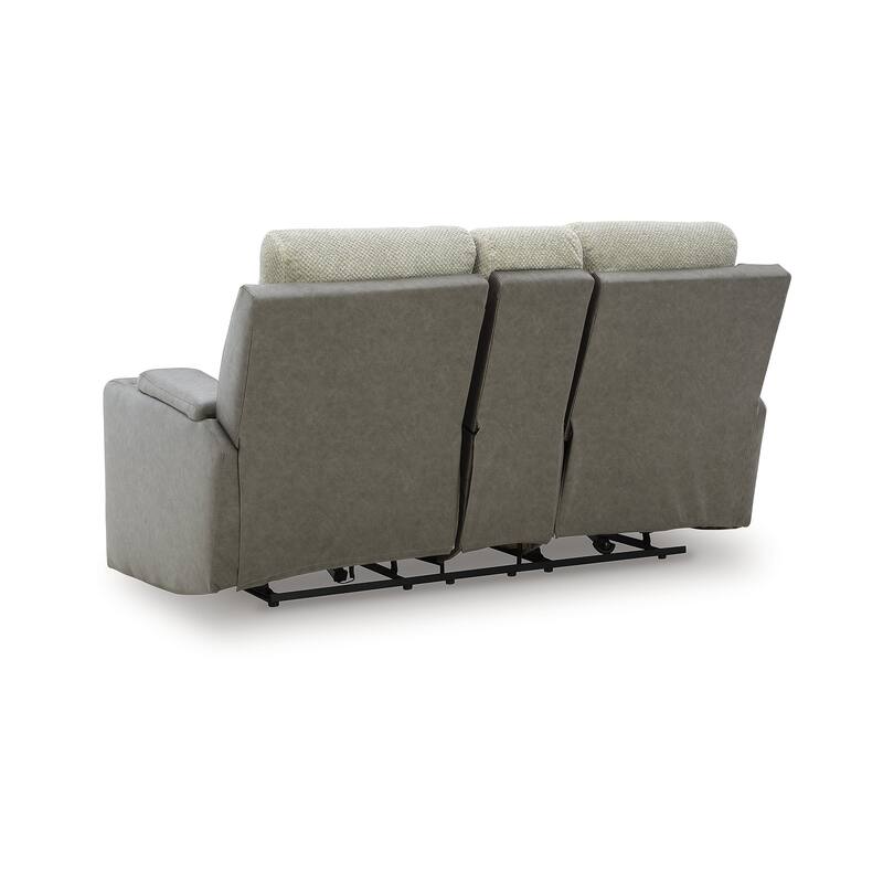 Signature Design by Ashley Stately Check Gray Power Reclining Loveseat with Console - 77"W x 42"D x 44"H