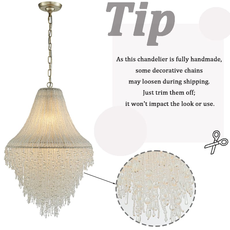 CraftHome Vintage Meets Modern Luxury 5-Light Handcrafted Elegance Chandelier with Clear Crystal Beads in Antique Silver - W 20"