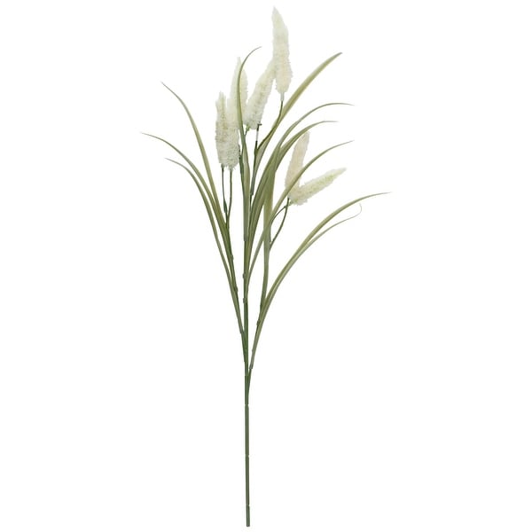 27" White and Green Bunnytail Artificial Spring Floral Spray
