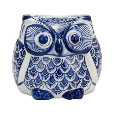 Sagebrook Home Stoneware Ceramic Owl Figurine with Intricate Hand-Painted Detailing