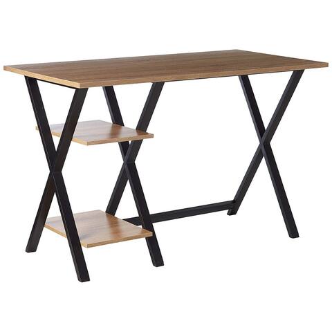 Offex Home Office Steel Frame X-leg Wooden Table Top Writing Desk with 2 Storage Shelves