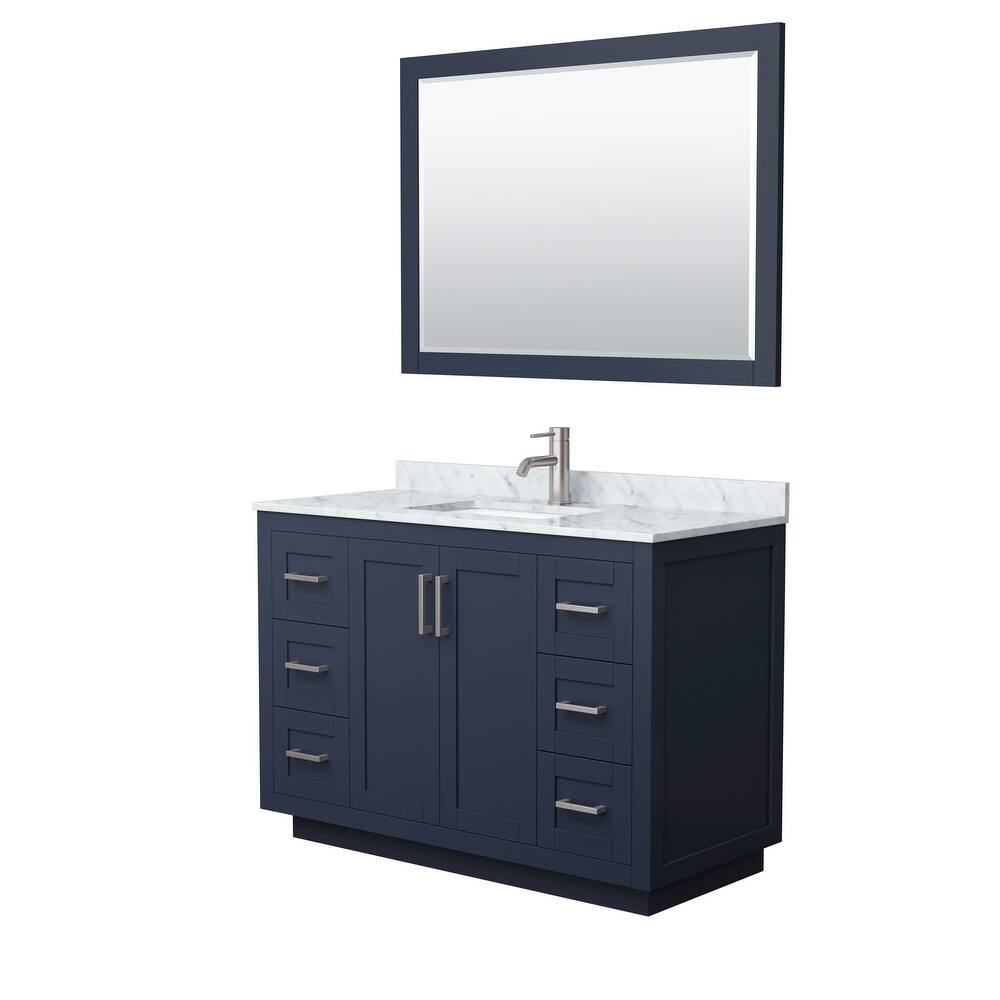 Miranda Single Vanity Set, White Carrara Marble Top, 46-Inch Mirror