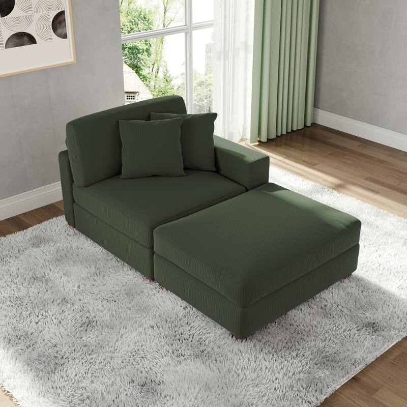 Corduroy Chaise Lounge Sofa with Ottoman for Living Room