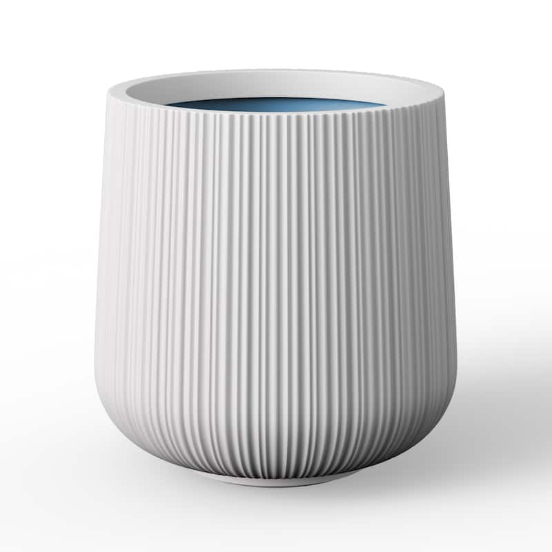 Concrete Round Planter Flower Pot with Drainage Holes - 13 x 13.5 in - Crisp White(Enhanced Interior)
