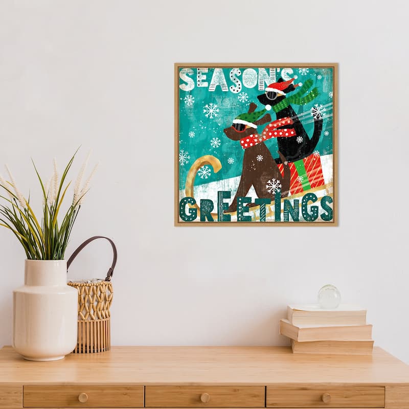 Merry Making IV (Dog Sled) by Veronique Charron Framed Canvas Art