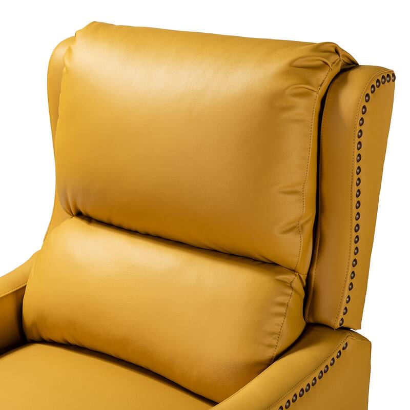 Brigida Cigar Genuine Leather Pushback Recliner with Nailhead Trim by HULALA HOME