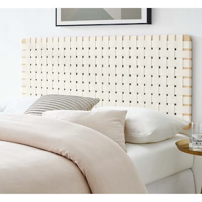 Ditmas Solid Wooden Off-White Leather Basket Weaved Floating Full Size Headboard
