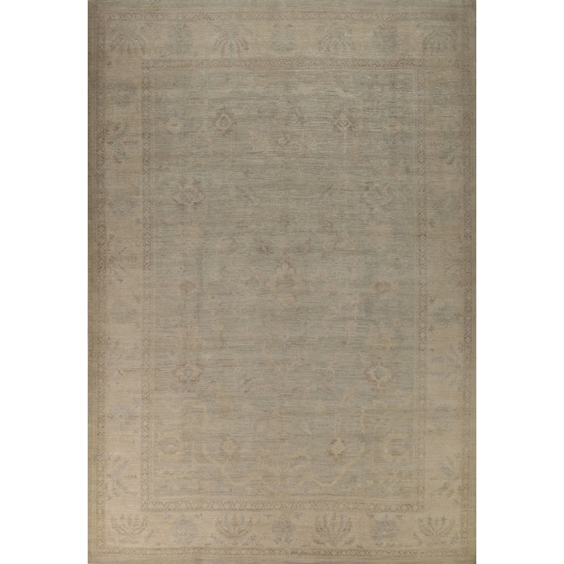 Vegetable Dye Oushak Turkish Large Rug Handmade Beige Wool Carpet - 10'0"x 13'9"