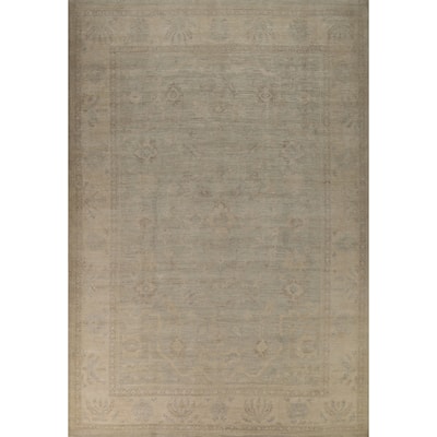 Vegetable Dye Oushak Turkish Large Rug Handmade Beige Wool Carpet - 10'0"x 13'9"