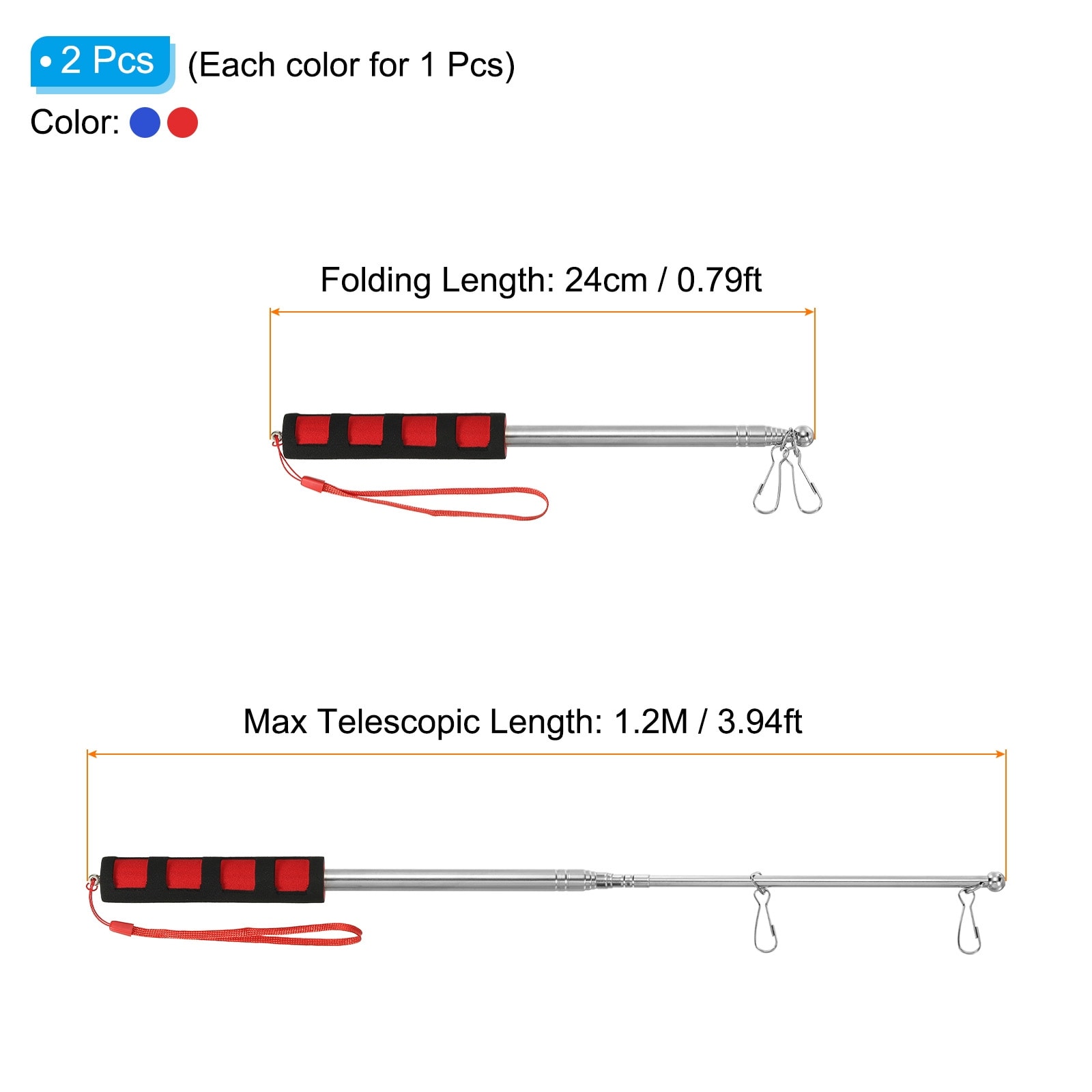 Telescopic Handheld Flagpoles with Clips 9 Sections