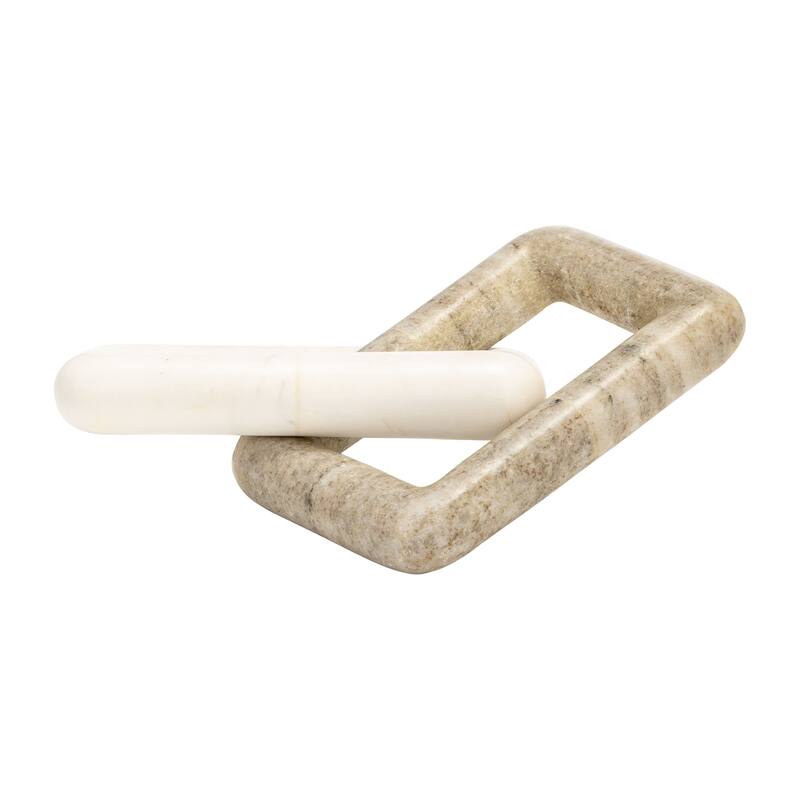 10" Marble 2-Link Sculpture Decor Contemporary Abstract White and Onyx Decorative Table Accent for Unique Home or