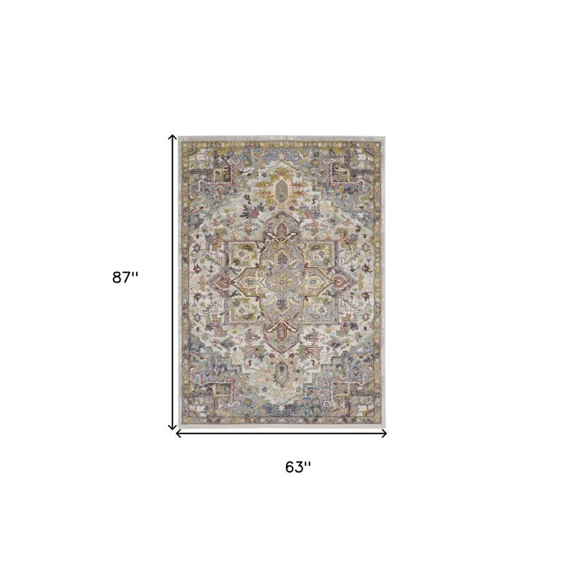 Cahow Power Loomed Floral Traditional Stain Resistant Area Rug By HomeRoots - 87' X '63' X '0.5