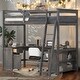 preview thumbnail 18 of 32, Full Size Loft Bed with U-shaped Desk,Drawers and Storage Shelves Antique Brown