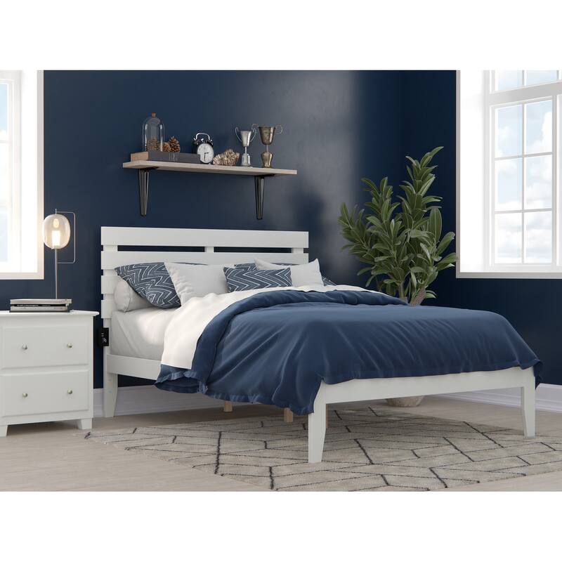 Oxford Platform Bed with USB Charger - White - Full
