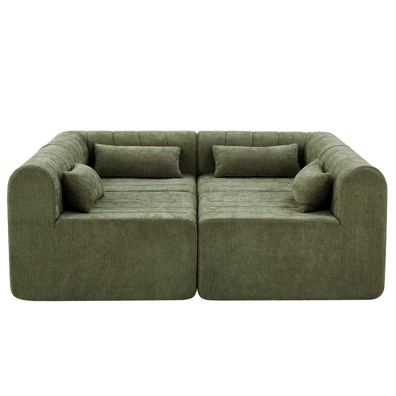 145.5" Modular Sofa Couch, Modern Sectional Sofa for Living Room, Polyester Upholstered Cloud Couch with Deep Seat