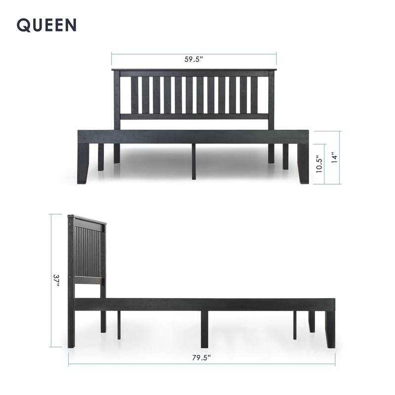Solid Wood Platform Bed with Paneled Headboard Multiple Colors