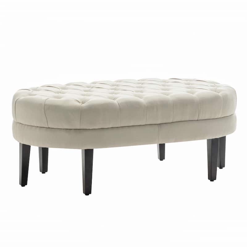 Porthos Home Itan Fabric Oval Cocktail Ottoman with Rubberwood Legs