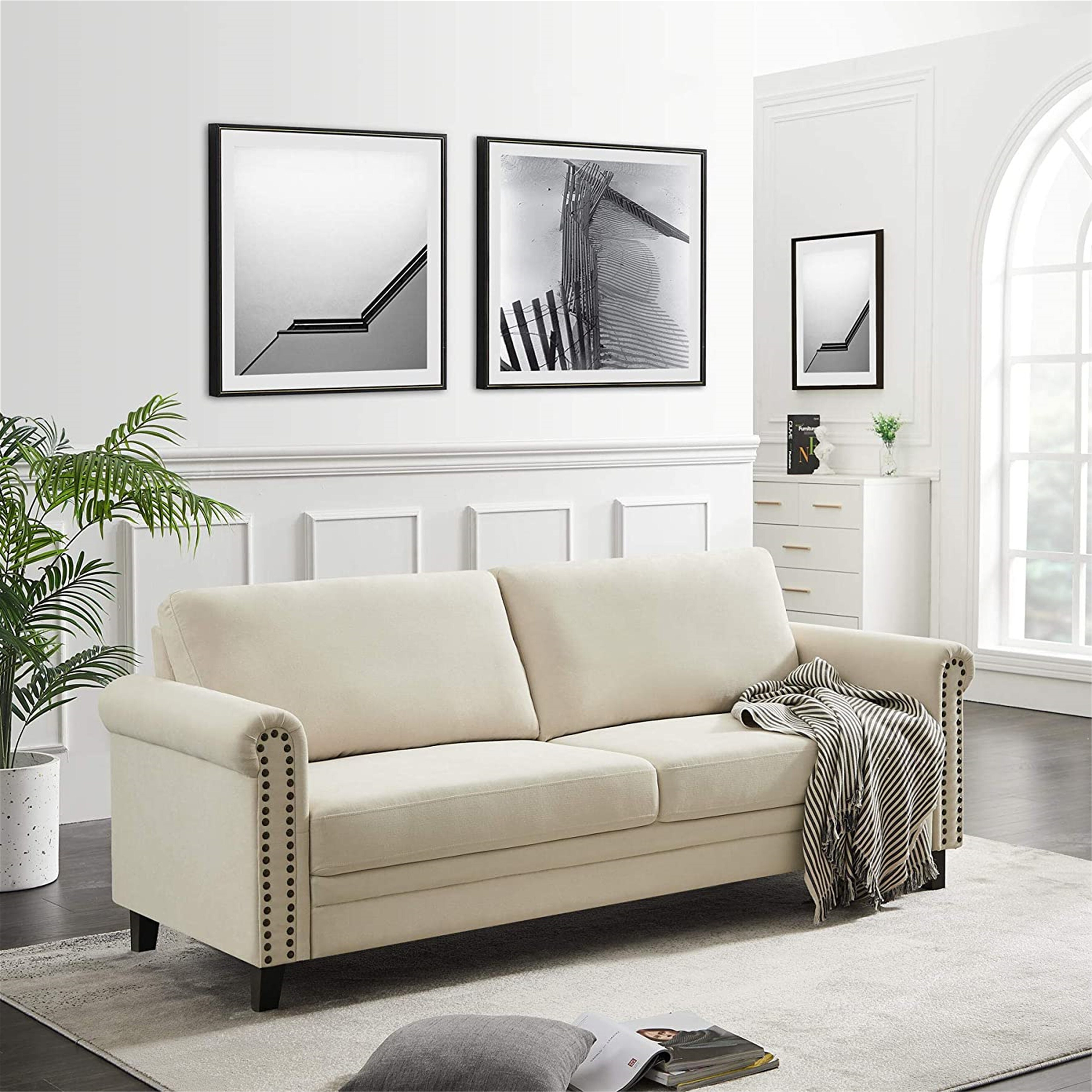 Shop Fabric Sofa Settee Couch Living Room Futon Couch Rivet Decoration Overstock 31833590