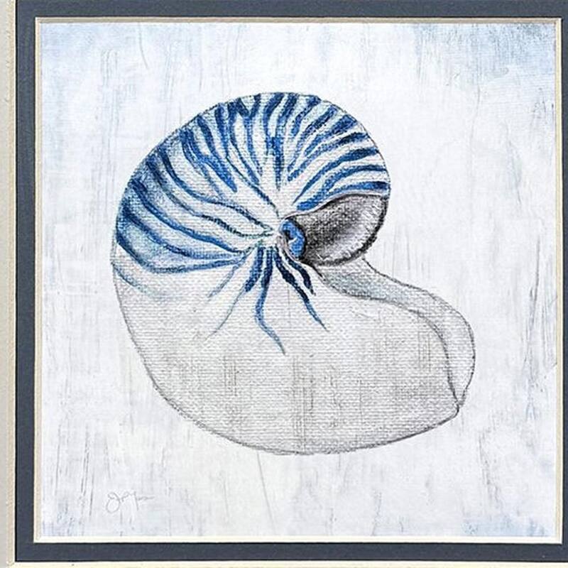 HomeRoots Set Of Two Azure Shell White Framed Wall Art