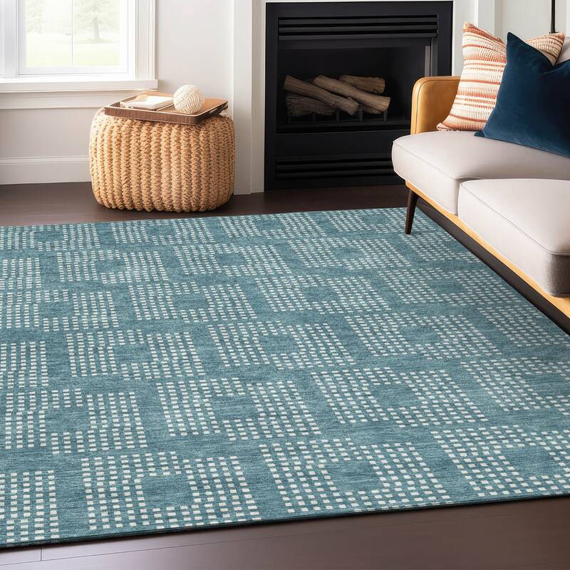 Machine Washable Indoor/ Outdoor Chantille Houndstooth Modern Rug