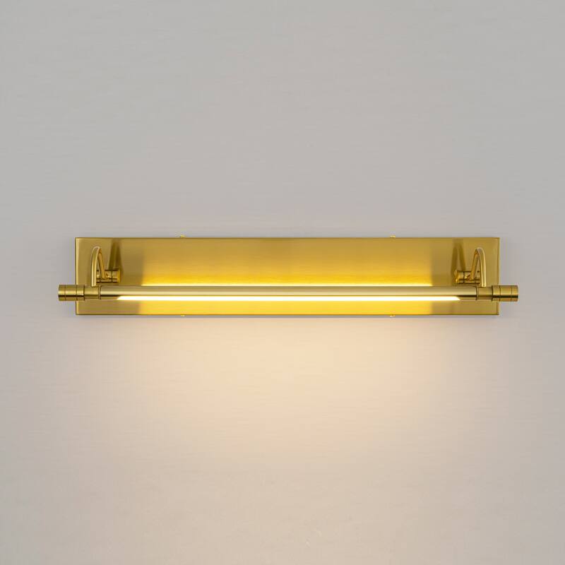 23.1" W Mid-Century Modern Gold Double Arm LED 3000K Barthroom Mirror/Picture Wall Light - 21.3 in. W x 4.3 in. H x 6.7 in. D