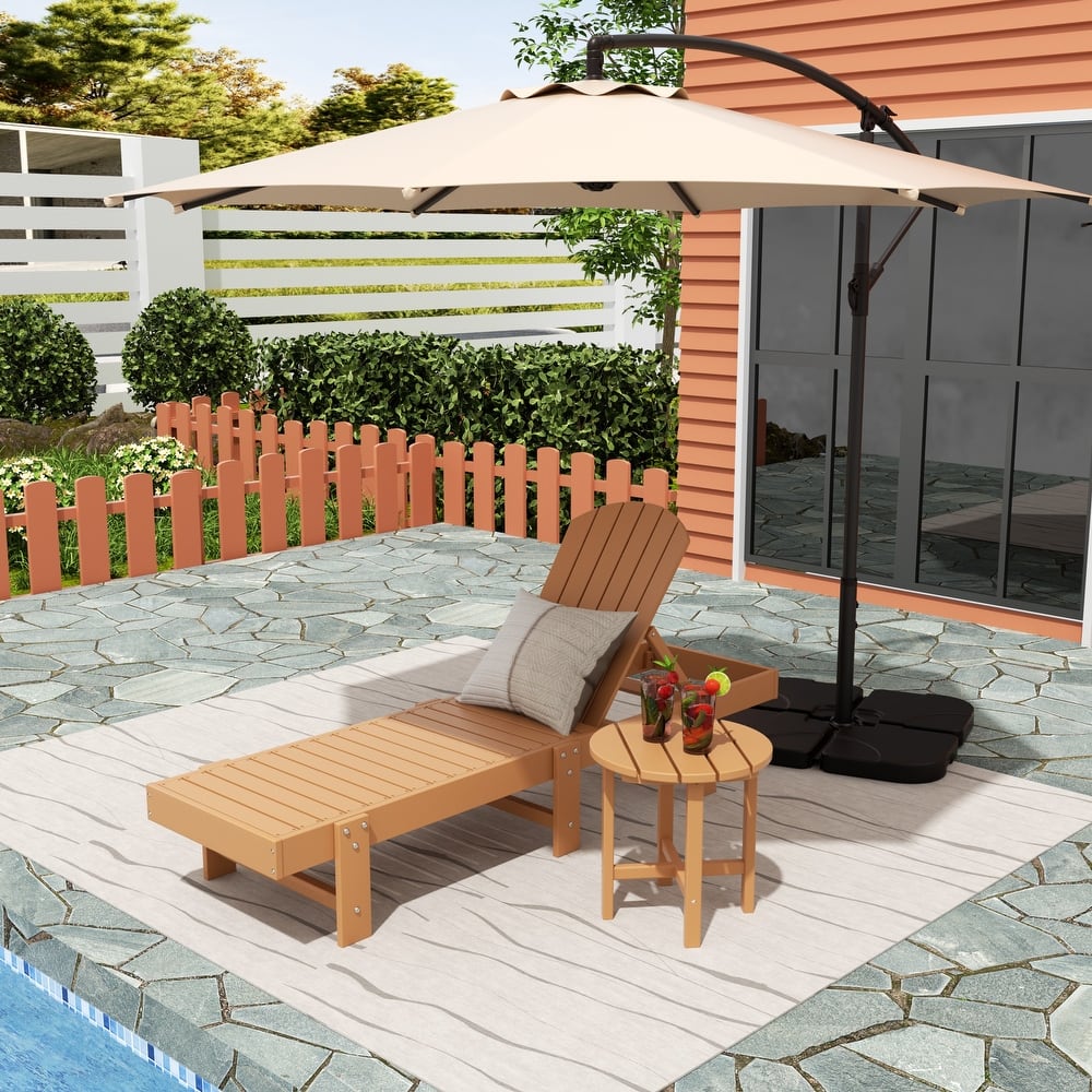 Altura Poly Eco-Friendly All Weather Reclining Chaise Lounge with Arms & Side Table (2 Piece Set)