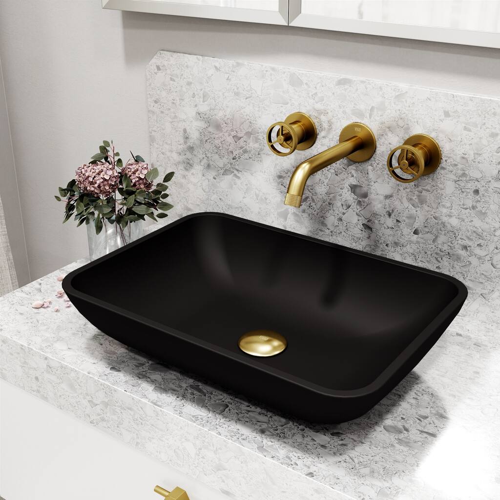 Vigo VGT2064 Matte Shell Sottile Glass Rectangular Vessel Bathroom - Matte Brushed Gold