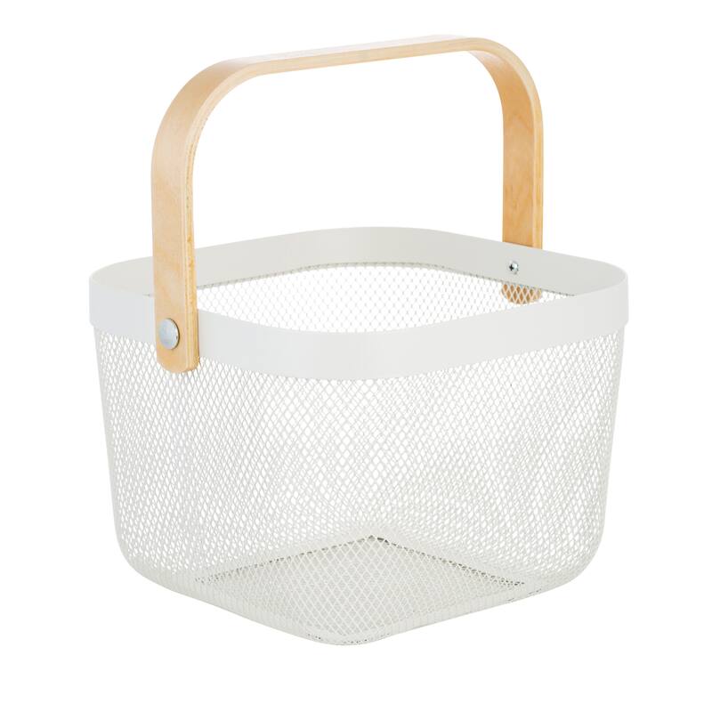 Simplify Mesh Tote with Bamboo Handle - 9.84" x 9.45" x 6.9" - White
