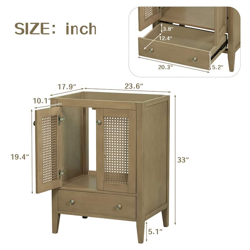 MDF Freestanding Bathroom Vanity Base in Natural with Door and Drawer, without Sink - 24" x 18"