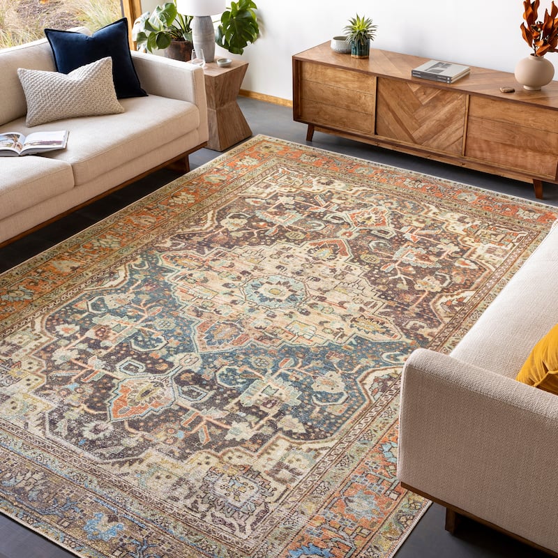 Livabliss Tawa Machine Washable Vintage Medallion Area Rug - Dark Blue/Beige - 7' 10" x 10' 2"