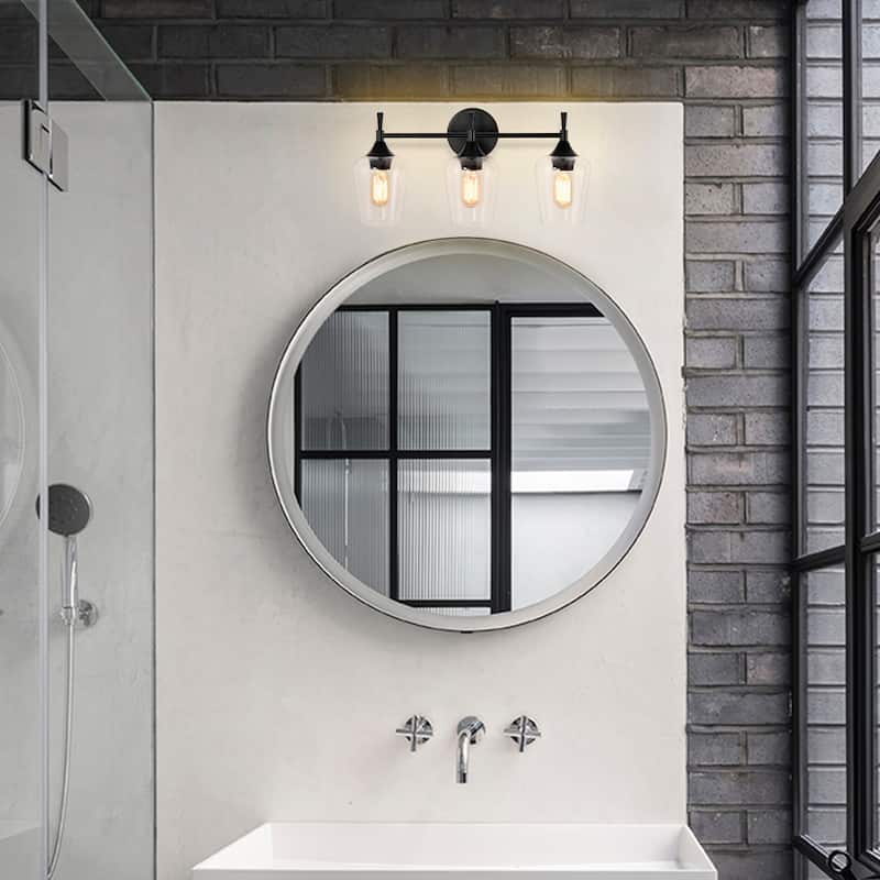Matte Black 3-Light Modern Vanity Light with Clear Glass Shades