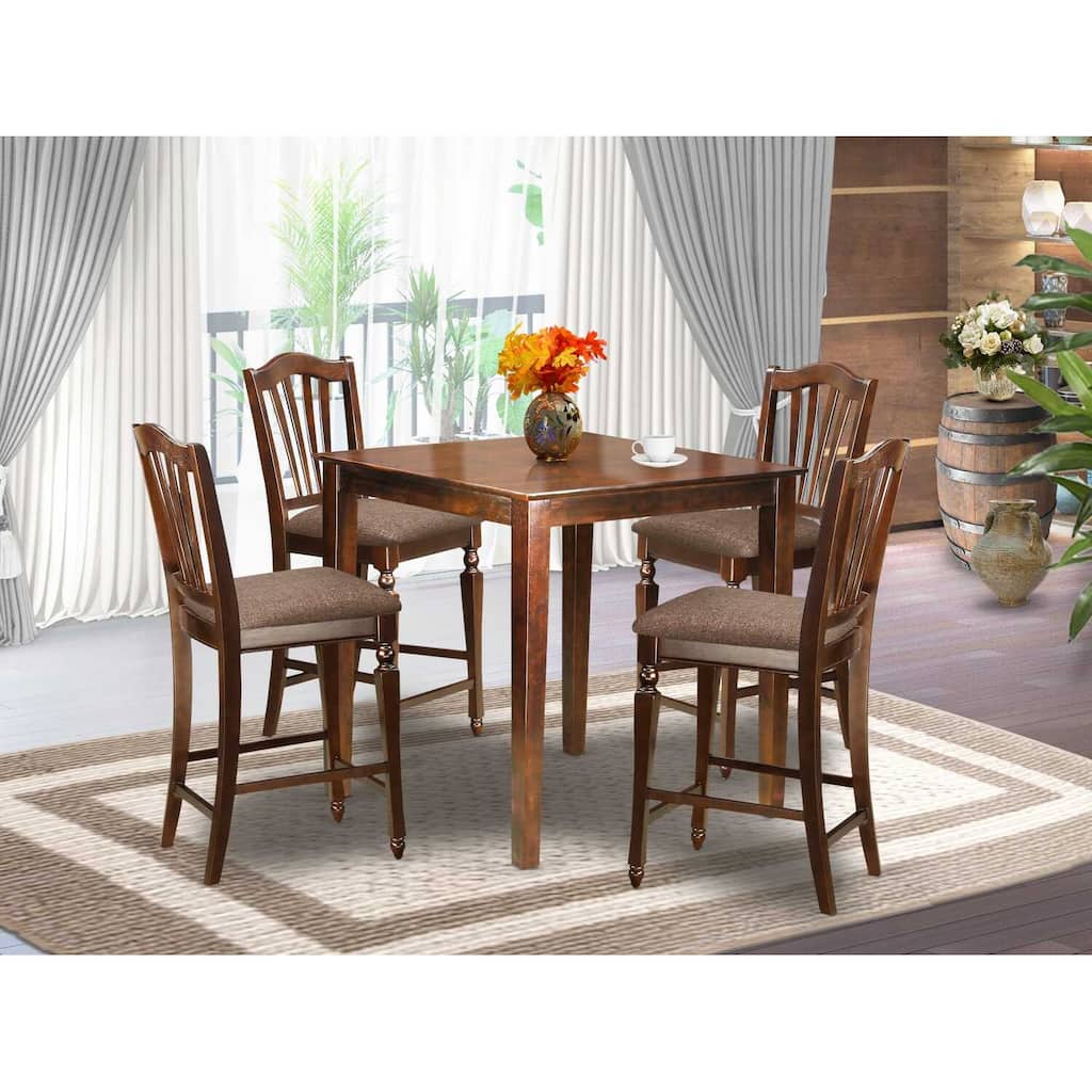 Pub Table and Kitchen Chairs Set - Rustic Dining Table with 4 Chairs - Asian Hardwood Furniture