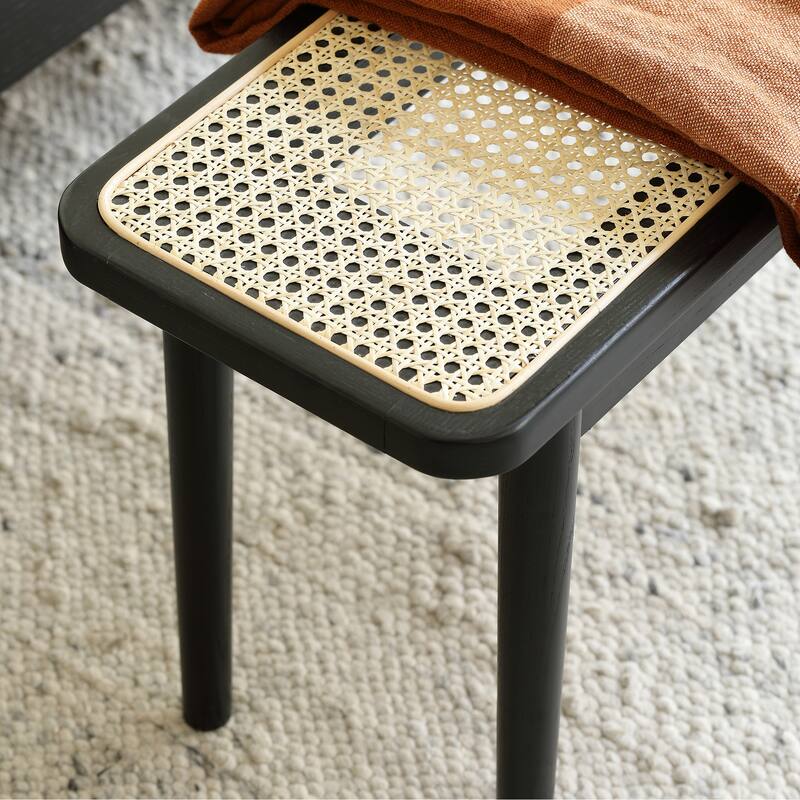 GDFStudio - Balroyal Modern FAS-Grade Solid Oak Wood Dining Bench with Handwoven Rattan Detail for Multi-Room Use