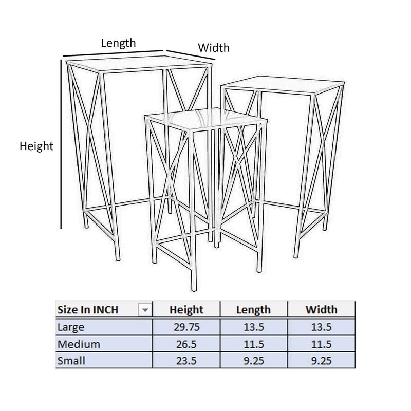 Hyan Modern Plant Stand Side Table Set of 3, Crossed White Metal Frame