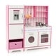 preview thumbnail 1 of 7, Pink Kids Kitchen Playset Wooden Toy with Adjustable LED Lights and Washing Machine - 35.5" x 11.5" x 35.5" Kids