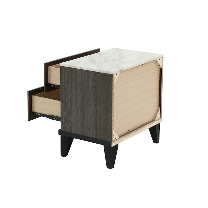 Contemporary Style 3pc Bed 2x Nightstand Set Diamond Knob Handles Padded headboard Gray Finish Bedroom Furniture