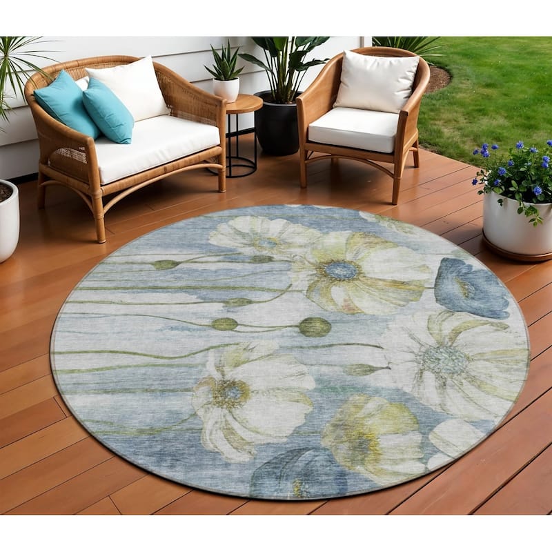 HomeRoots Floral Transitional Rectangle Outdoor Rug - 8' Round