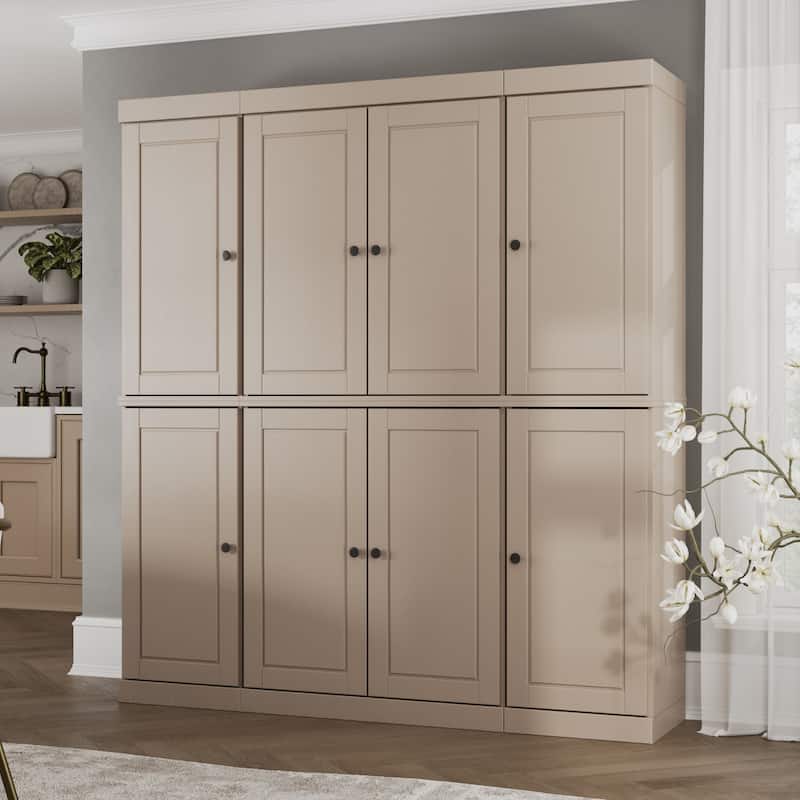 Palace Imports 100% Solid Wood Kitchen China Cabinet Pantry with Glass or Solid Wood Doors and 2-Drawer Kit - 65" x 71.5"